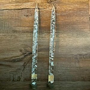 Set of Lucite Candle 11 inches Clear with Silver Flakes Candlesticks.